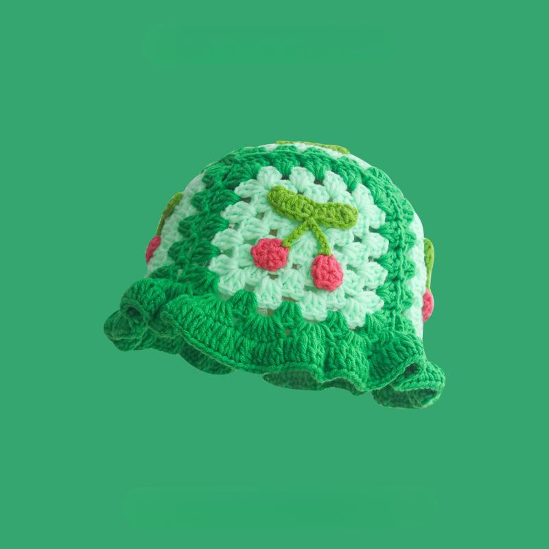 Korean Retro Stripe Handmade Crochet Bucket Hats Autumn and Winter Y2k Fisherman's Cap Women Tassel Colored Wool Hats