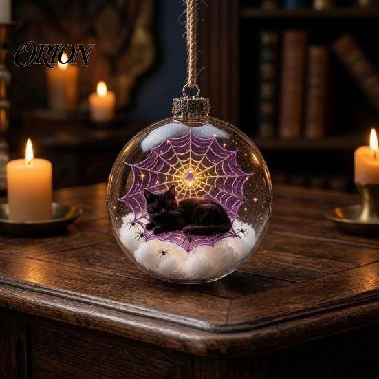 Eye-catching Seasonal Party Supplies Halloween Ball Ornament, Light Up Plastic Clear Hanging Decorations Decoration with Cat/Skeleton/Bat Inside