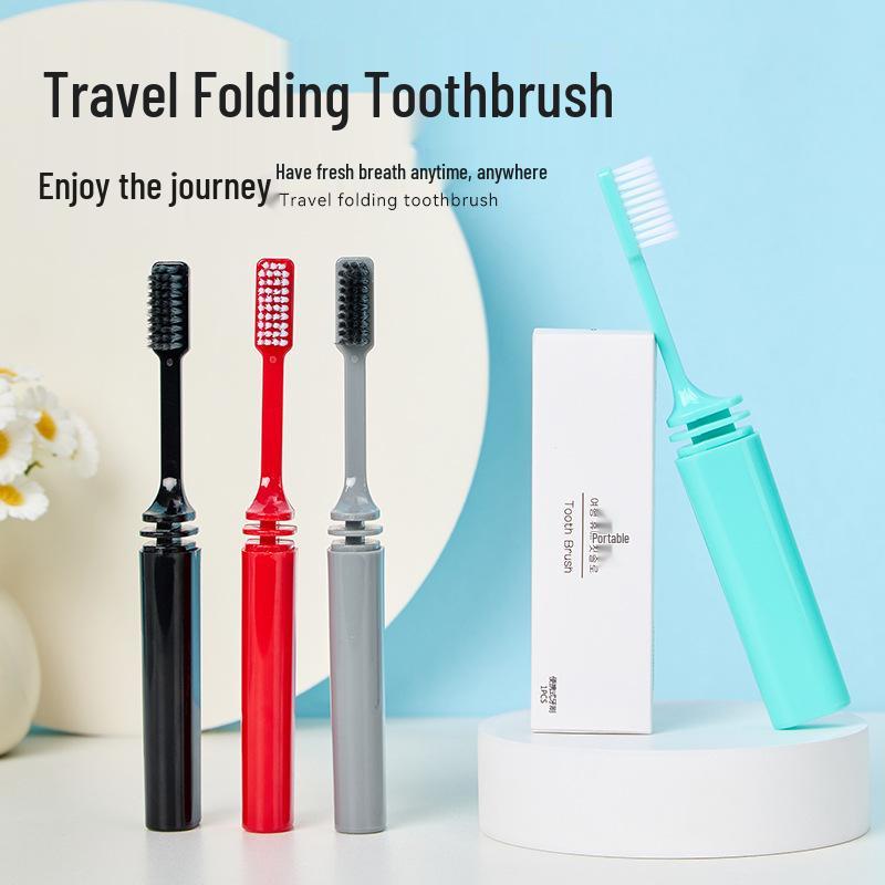 Bamboo Charcoal Soft Bristle Folding Travel Toothbrush Set - Multicolor, Customizable Logo, Hotel-Ready