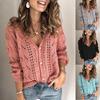 Damenmode Herbst Winter reine Farbe Hohl-out V-Ausschnitt Strickjacke Pullover
