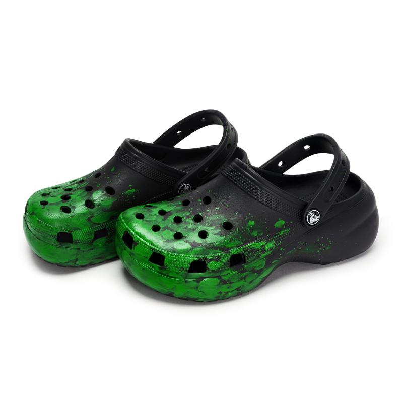 Crocs High Street Ink Splash Future Technology Stepping on Soft Hole Shoes Women's Black Green