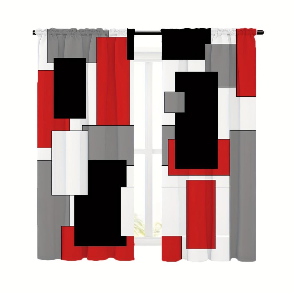 2pcs Geometric Pattern Curtains   Rod Pocket Decorative Window Drapes   Window Treatments For Bedroom Living Room Study   Home Deco