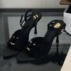 Fashion Summer Pointed Toe Thin High Heels Fashion Pleated Metal Buckle Strap Women Sandals Banquet Party Female Mules Shoes