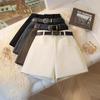 Petite Women's Woolen Outerwear Shorts, Gray High-Waist, A-Line Wide-Leg, Versatile for Autumn/Winter 2024.