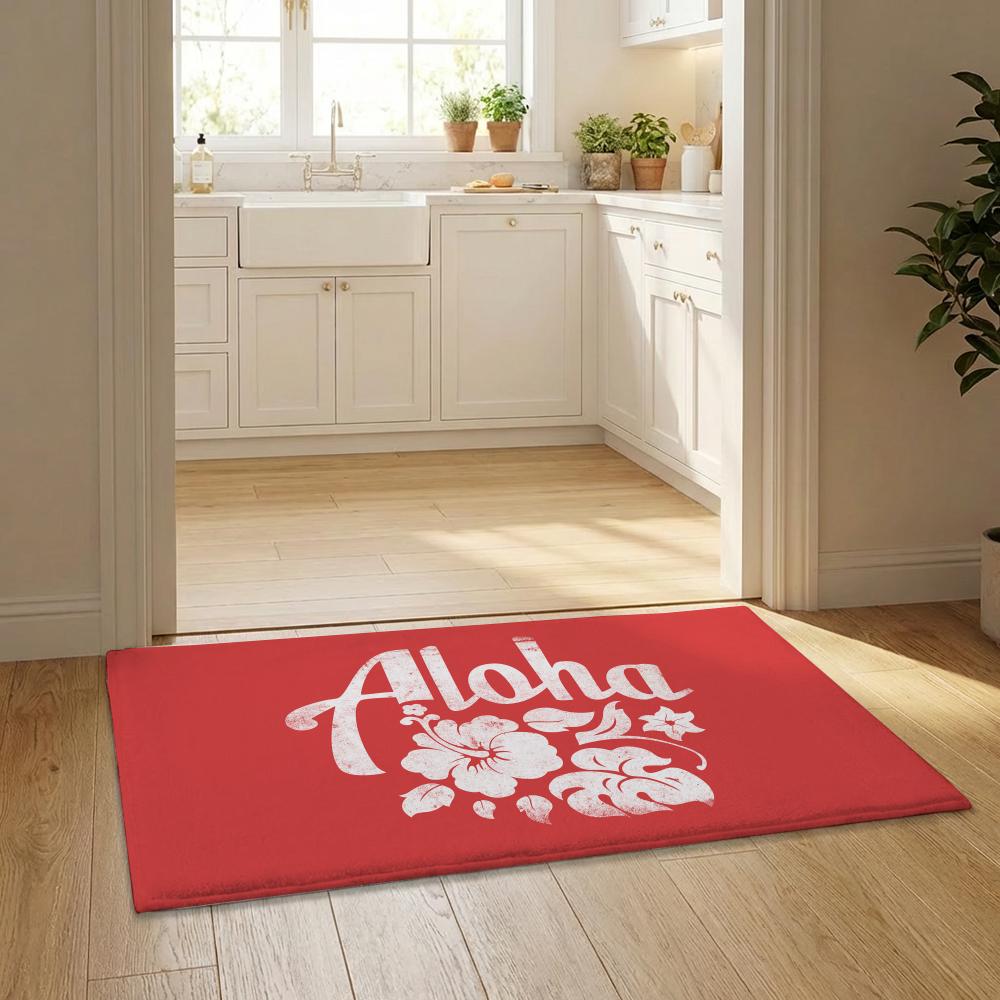 Aloha Hibiscus Design Floor Mat Flannel Door Mat Non-Slip Bedroom Living Room Home Decor