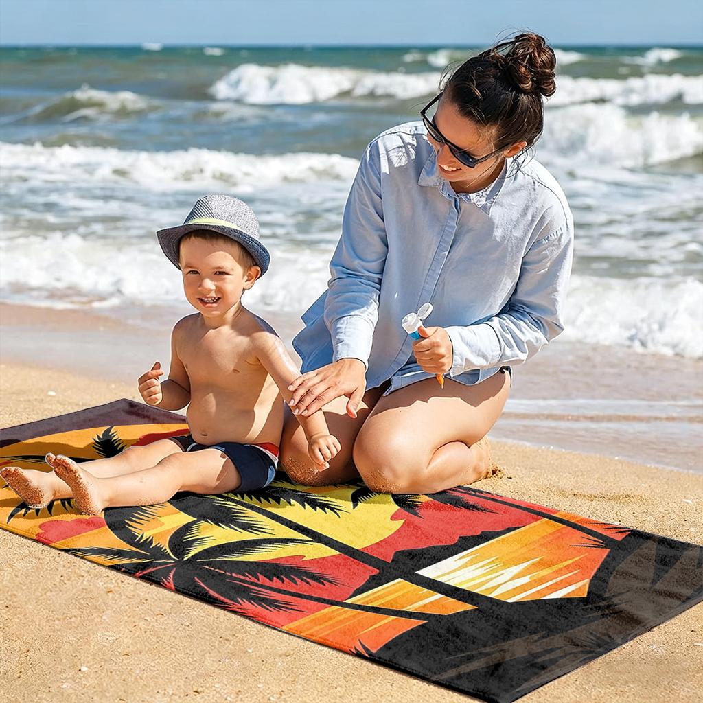 1PC Towel Coconut tree and sunset art pattern Perfect gifts Quick-Dry Beach Towel For Yoga Tourism Beach GYM Camping Swimming