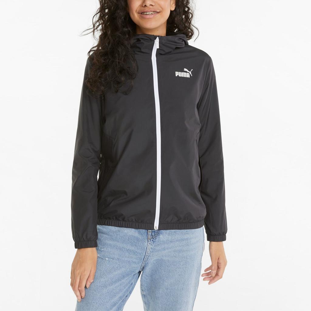 Puma Essentials Solid Windbreaker Jacket With Color Block Zipper Design And Hood Women Jacket Black 847494-01