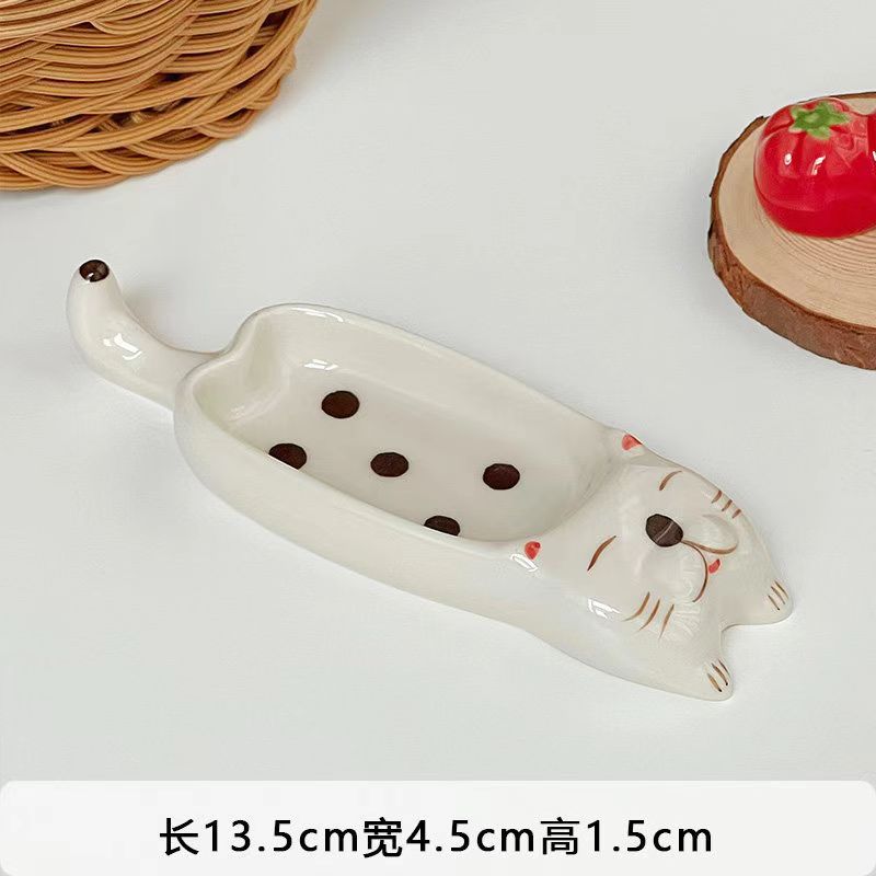 Creative kitten ceramic dipping dish, Japanese chopstick holder, household small taste dish, underglaze color taste dish, mustard sauce oil dish