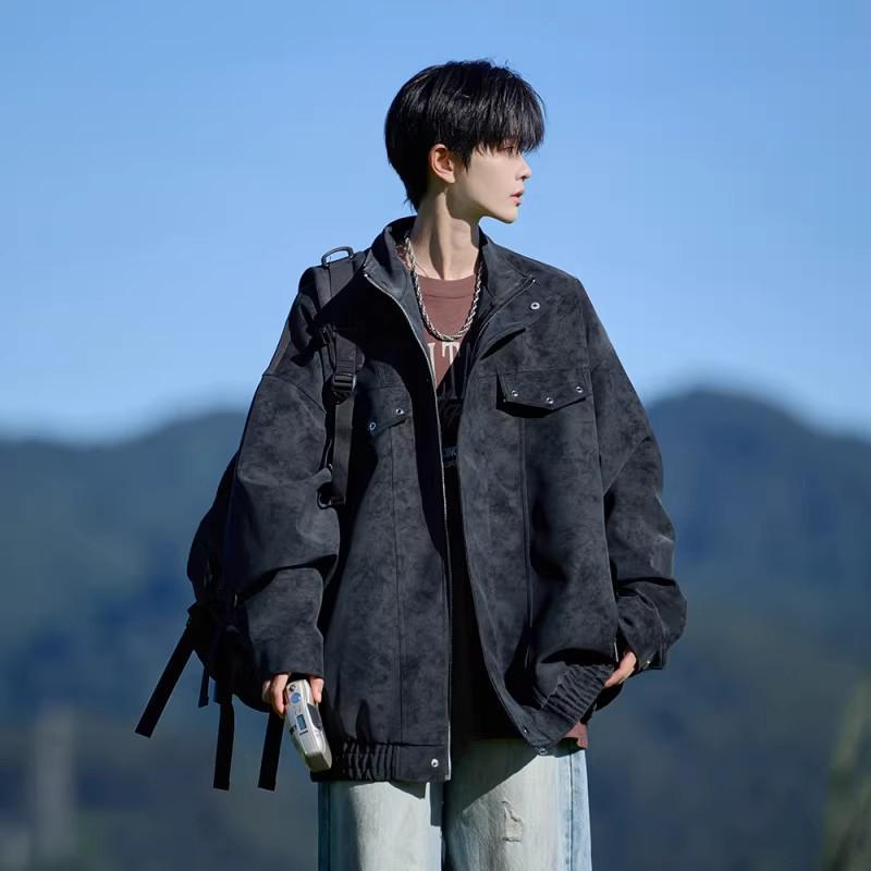 Men's Trendy Tie-Dye Leather Jacket, Autumn/Winter 2025, Lapel Motorcycle Outerwear, New Loose Workwear Style.