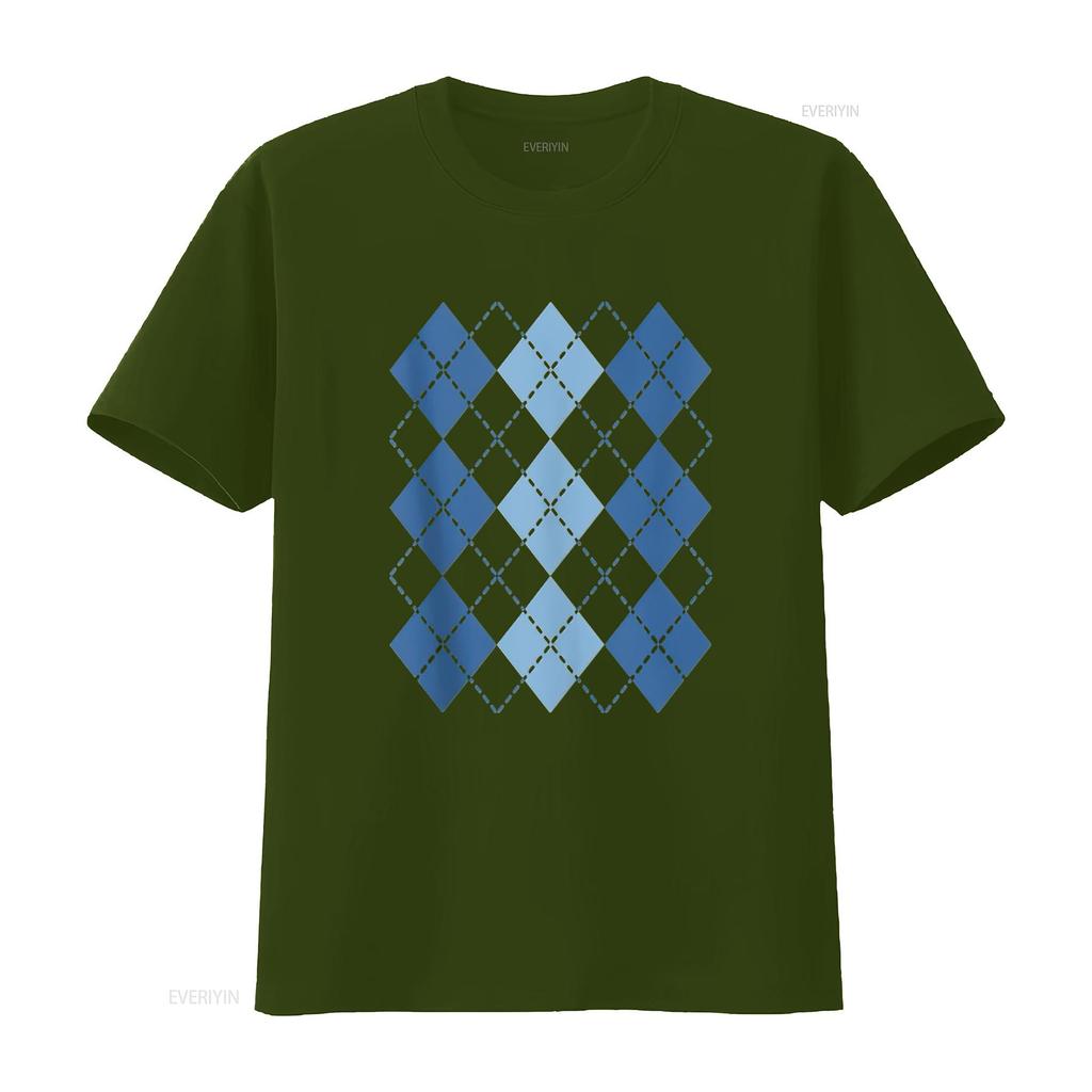 Mens Preppy Plaid Argyle Stylish Fun Faux Sweater Design T Shirt White 3X Large vintage Washed Unisex Casual streetwear homme