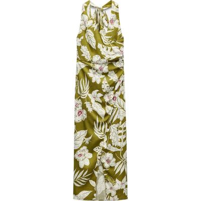 Printed Halter Neck Waist Tie Midi Sleeveless Dress Women Dresses Light-Beige Khaki 8225711-071