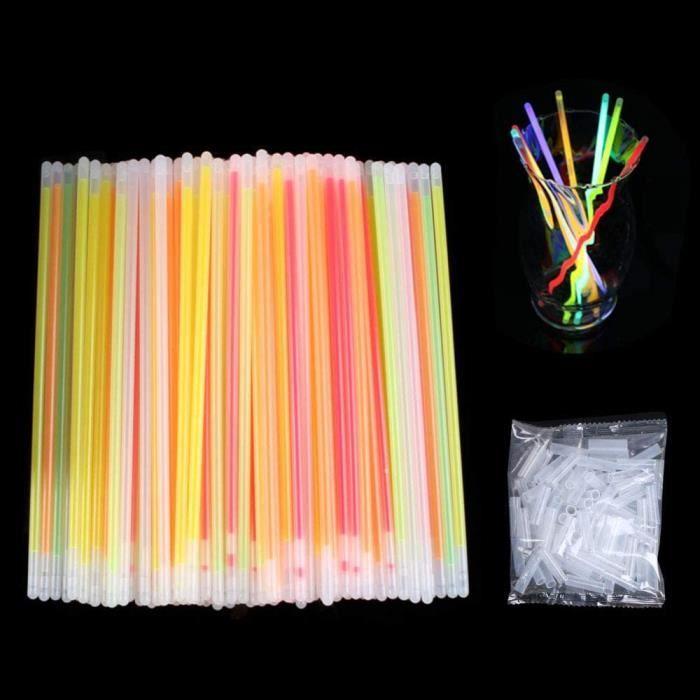 100PCS Bâtons Lumineux Fluorescents, 5 Couleurs Différentes Bracelets Fluos Lumineux pour Carnaval,Fête,Anniversaire