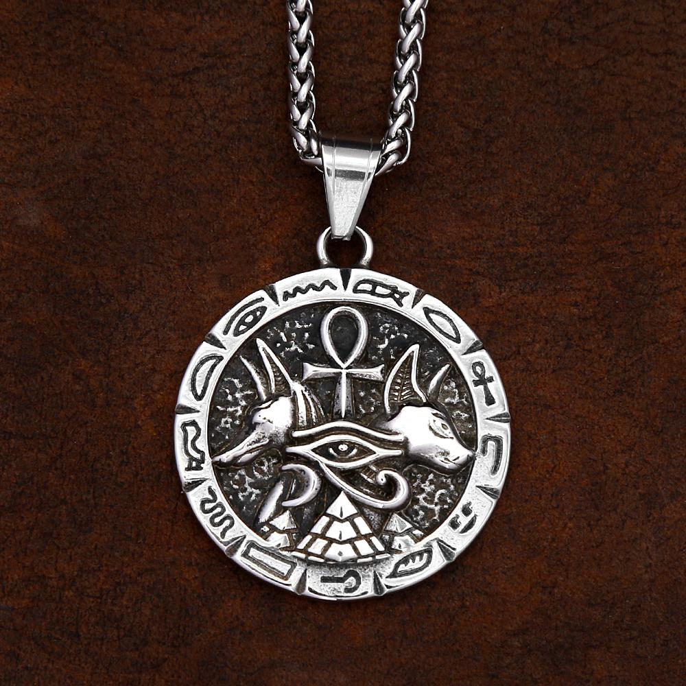 Vintage Anubis Cross Pendant For Men Stainless Steel Eye Of Horus Necklace Anka Amulet Jewelry Gifts Dropshipping