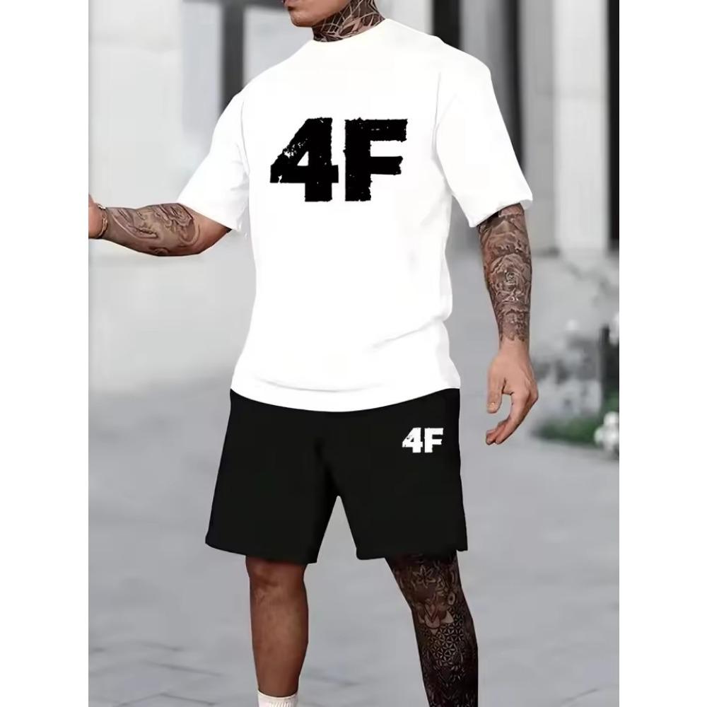 Summer New Men's Pullover Round Neck T-shirt Sports Suit Letter Printed Soft Men's Short Sleeved Shorts Two-piece T-shirt Set