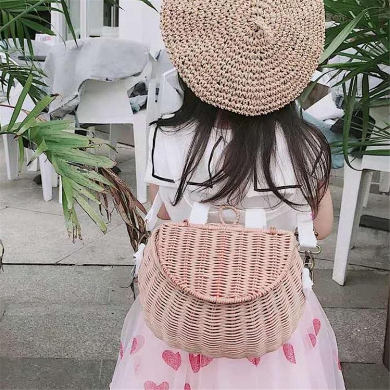 Wicker Baskets Kids Basket Wicker Basket Front Bicycle Storage Basket Wicker Straw Backpack Multi-use Picnic Basket for Girl Boy
