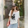 Lazy Wind Puppy Print Design Sense Diagonal Collar Short-sleeved T-shirt Women's Summer Ootd Beautiful Casual Off-the-shoulder Jacket