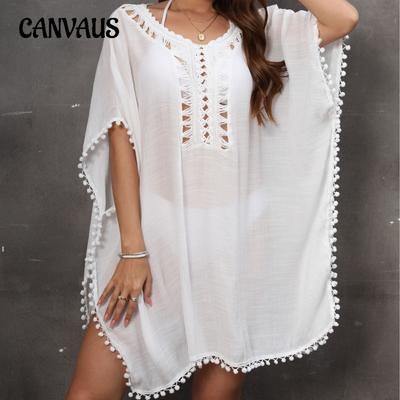 Plus Size Women's Cover-Ups Holiday Dress Hand Crochet Flower Patchwork Fringe Split Bikini Beach Dress