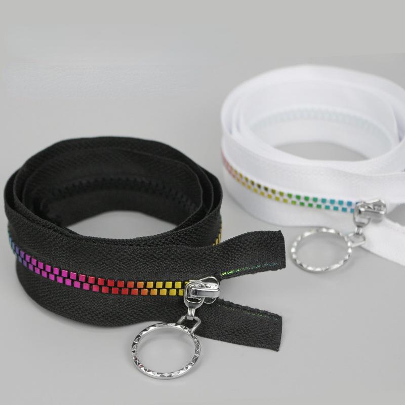 5# Rainbow Color Zippers Tape with Zipper Slider 40-80cm Zipper Tape Household Sewing Accessories Clothes Bag Universal