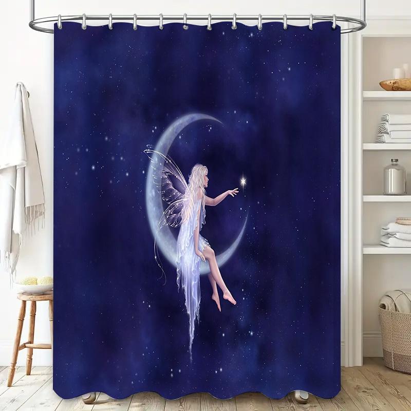 Fantasy Moon Fairy Shower Curtain Celestial Space Galaxy Decor Bathroom Set Vintage Gothic Art