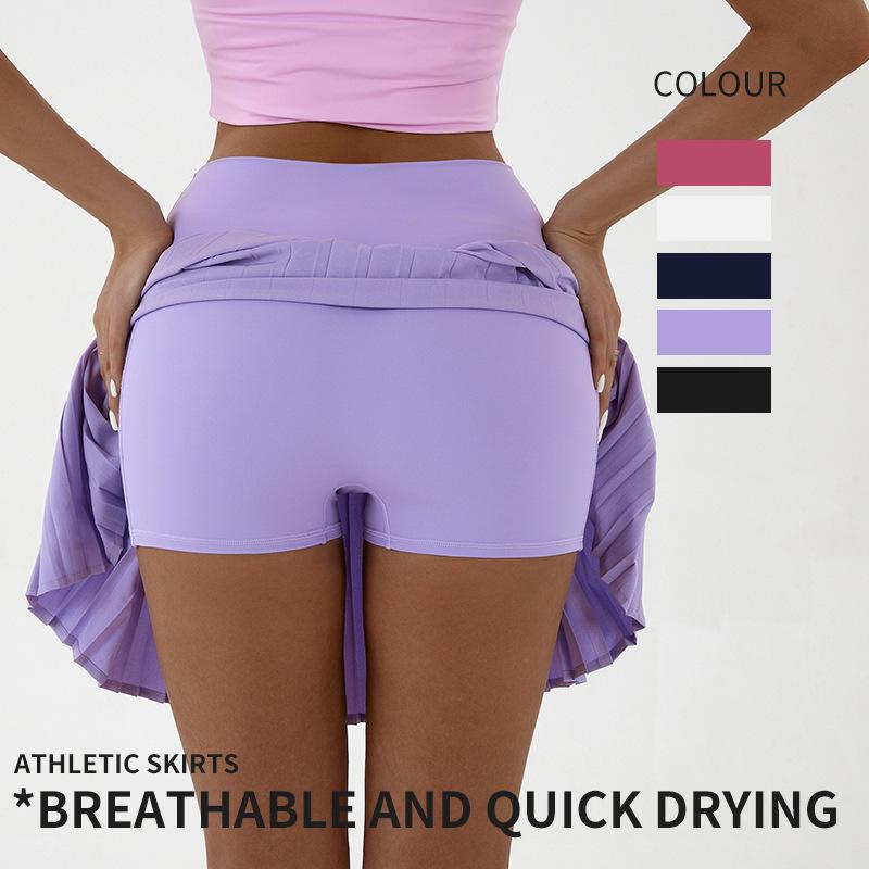 Casual stretch high waist fashion sports skirt quick-drying double-layer pleated skirt fitness yoga tennis suit