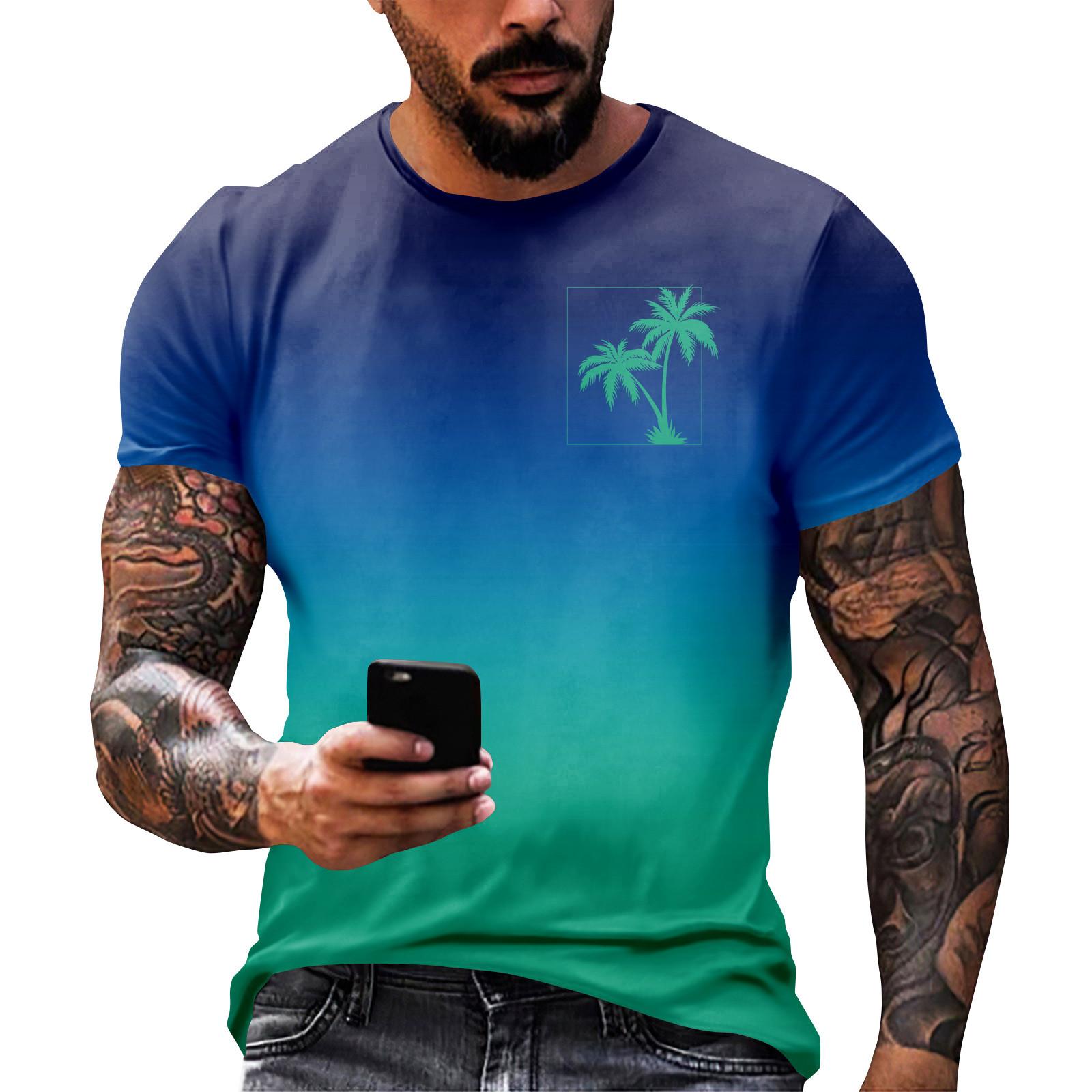 Гавайский принт - мужская повседневная футболка с круглым вырезом и короткими рукавами XL