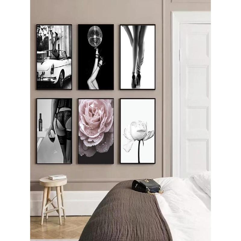 Elegant Retro Fashion Wall Art Canvas  Beauty Dancing Legs Red Wine Black  White Nordic Poster for Room Decor