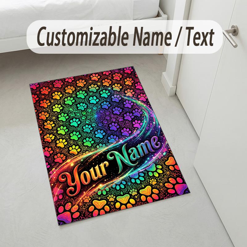 Dog Theme Crystal Velvet Rug Personalized Custom Name Text Soft Floor Mat Home Decor