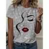 Women's T-Shirt Abstract Face Line Art Graphic Print Tops Casual O-Neck Short Sleeve Tee Summer Outdoor Fashion Female Clothing