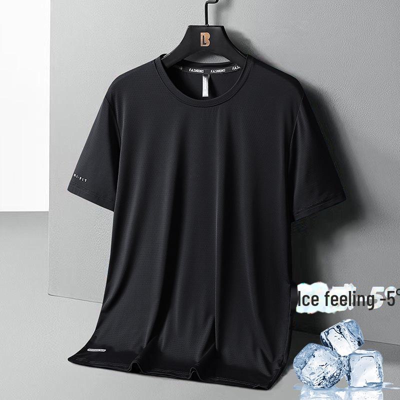 Men's Quick-Dry Ice Silk Mesh T-Shirt - Summer Casual Loose Fit Print, Round Neck, Short Sleeve