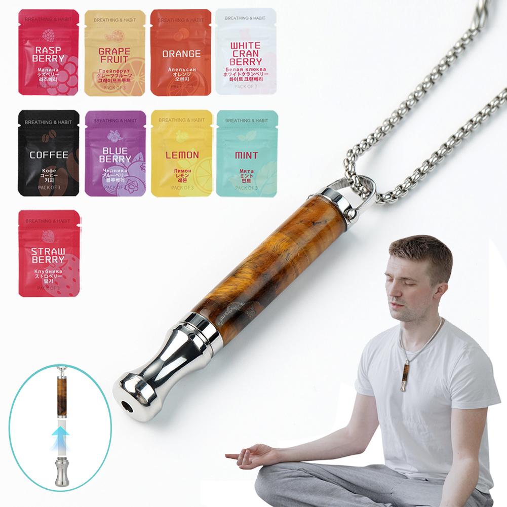 Anxiety Breathing Necklace with Resistance, Flavoured Air Wooden Breathlace, Filter Natural Essential Necklace Pendant