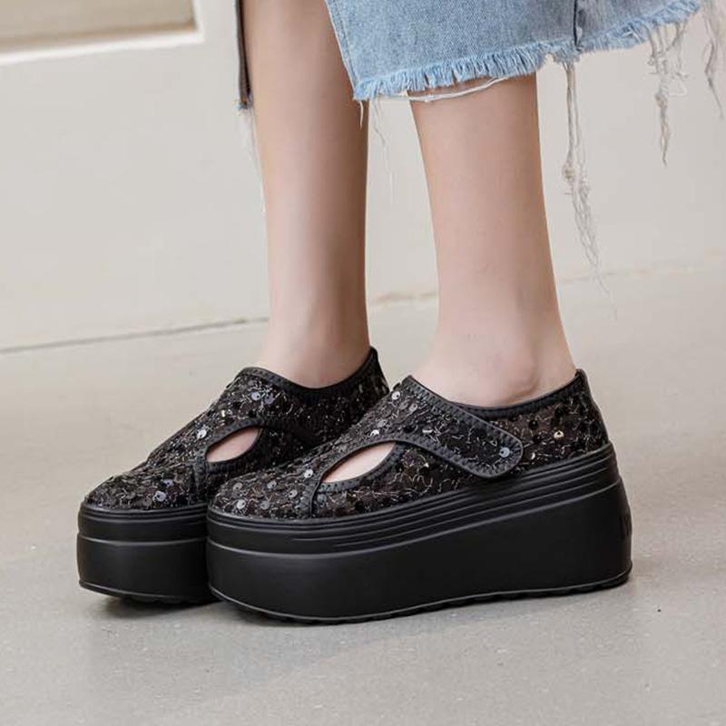 

Fashion 8CM Air Mesh Synthetic Leather High Brand Casual Falt Women Shoes Ladies Vulcanize Summer Platform Wedge Sneakers Breathable 33