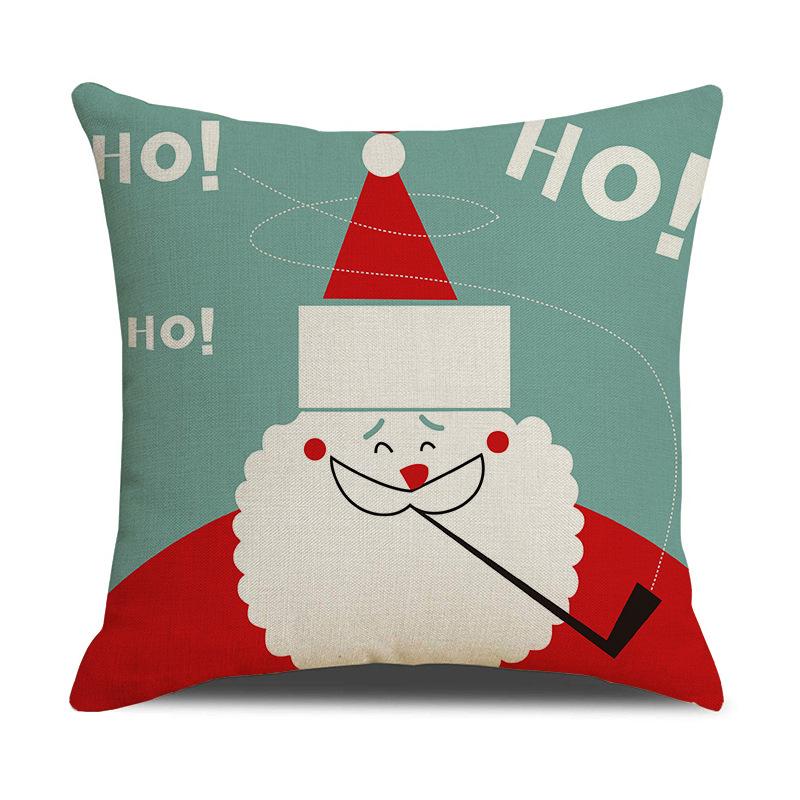 Cute Christmas Sofa Pillowcase Cartoon Deer Bear Animal Print Linen Cushion Cover New Year Home Decoration Pillowcase