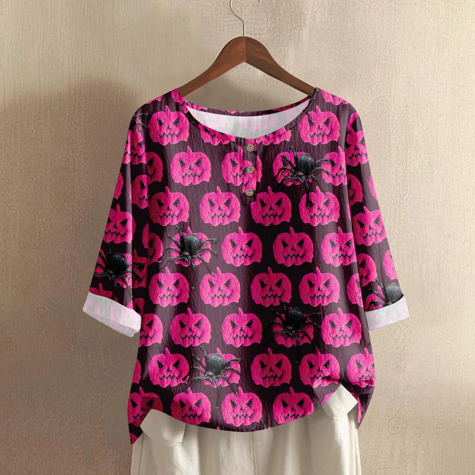 

Женская мода повседневная хэллоуинская принтованная блузка с длинным рукавом и V-образным вырезом XXL киноварь