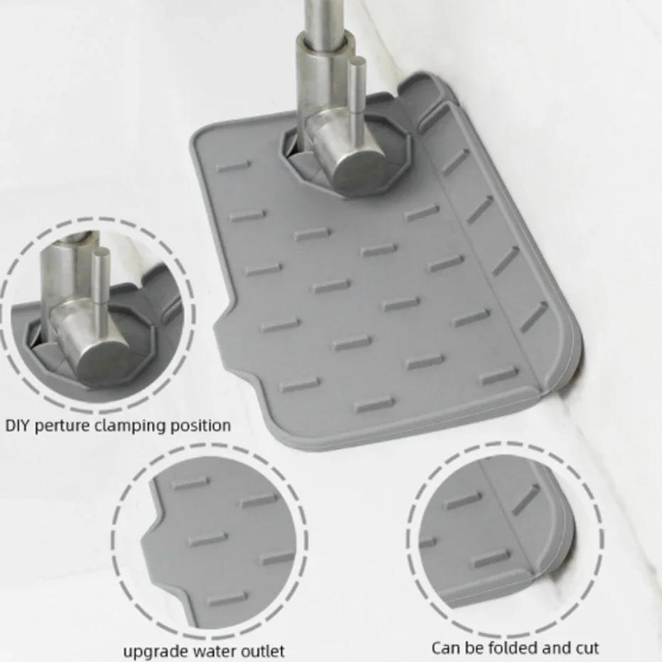 Kitchen Silicone Faucet Mat Absorbent Mat Sink Splash Guard Drain Pad Double Sided Use Bathroom Sink Countertop Protector Mat