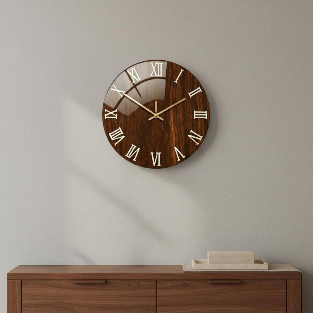 Round Marble Wall Timepiece Noiseless Home Decor Non Ticking for Hallway