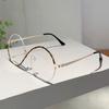 Fashion Semi-Rimless Round Frame Women's Ins Brand Design Pink Glasses Blue Light Blocking Retro Metal Decor Eyewear