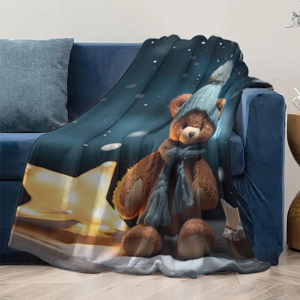Tuniu Cute Teddy Bear Fleece Blanket for Sofa Bed Room Warm Throw Soft Cozy Gift