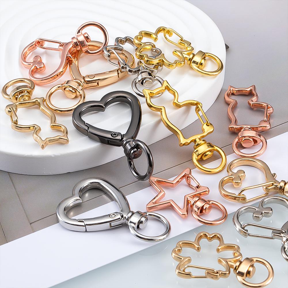 5pcs Pet Dog Buckles Connector Openable Metal Sping Clasp Star Heart Cat Flower Ring Carabiner Keychain Bag DIY Jewelry Findings