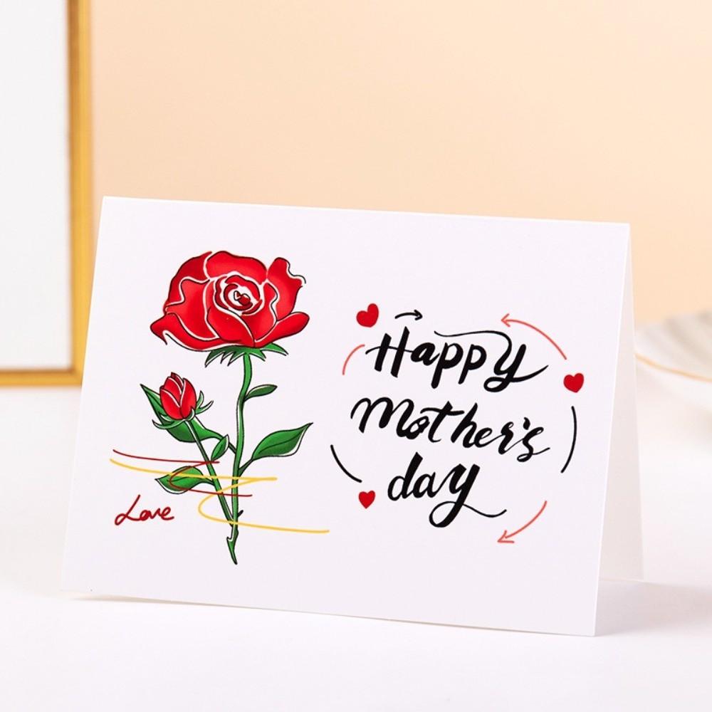 10pcs Folded Design 3D Floral Greeting Cards Floral Pattern Mother's Day Card Father's Day