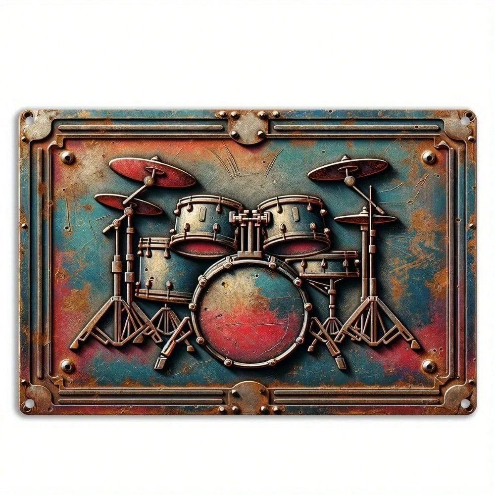 Vintage Drum Set Metal Wall Art Tin Sign Retro Music Decor Gift