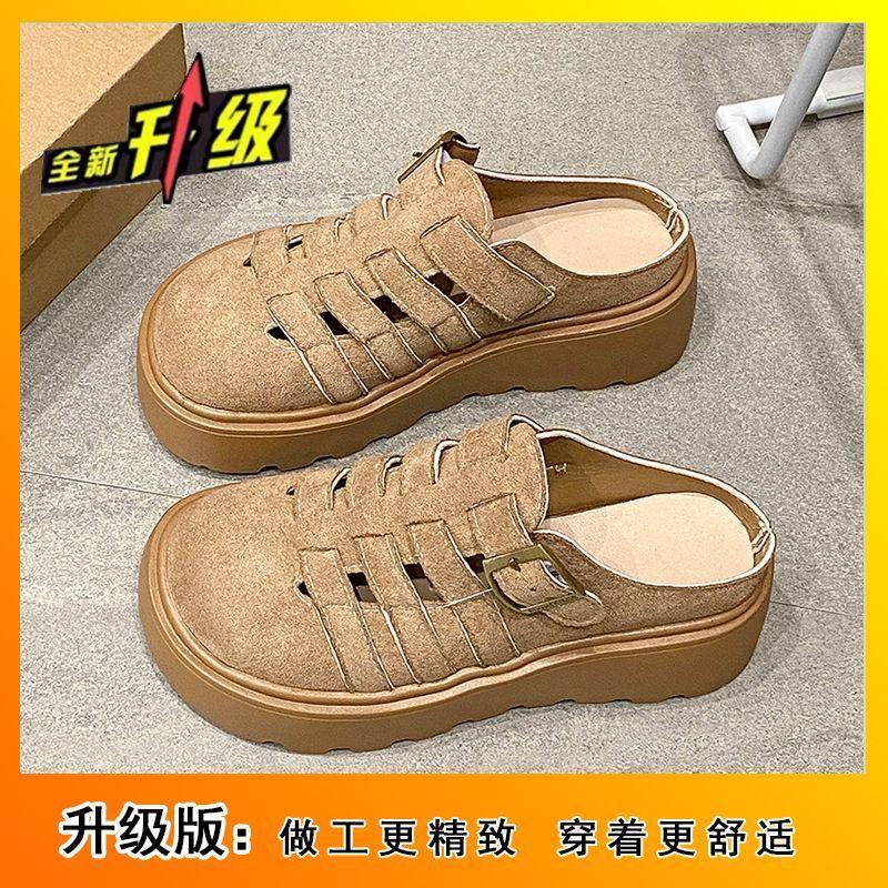

Small pedal lazy hollow bag head slippers 2025 women s new thick bottom heightening muffin Birken wasteland wind 40