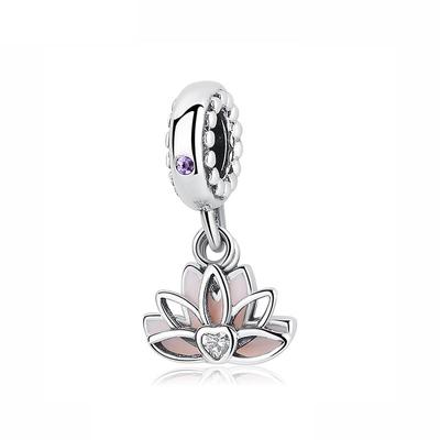 New Original S925 Sterling Silver Bead Pink Lotus Dangle Charm Fit Bracelet Necklace DIY Women Jewelry