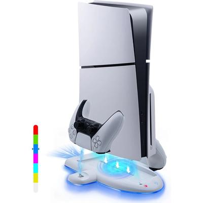 Game Console Host Heatsink Base for PS5 and Game Controller Charging Holder Built-in Light Gaming Accessories Gaming Console Accessory