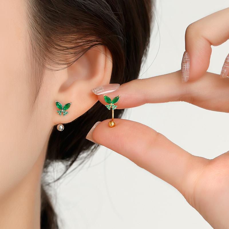 2PCS Elegant Butterfly Screw Stud Earrings Shiny Zirconia Ladies Fashion Helix Lobe Piercing Jewelry Trendy Daily Wear Or Gifts
