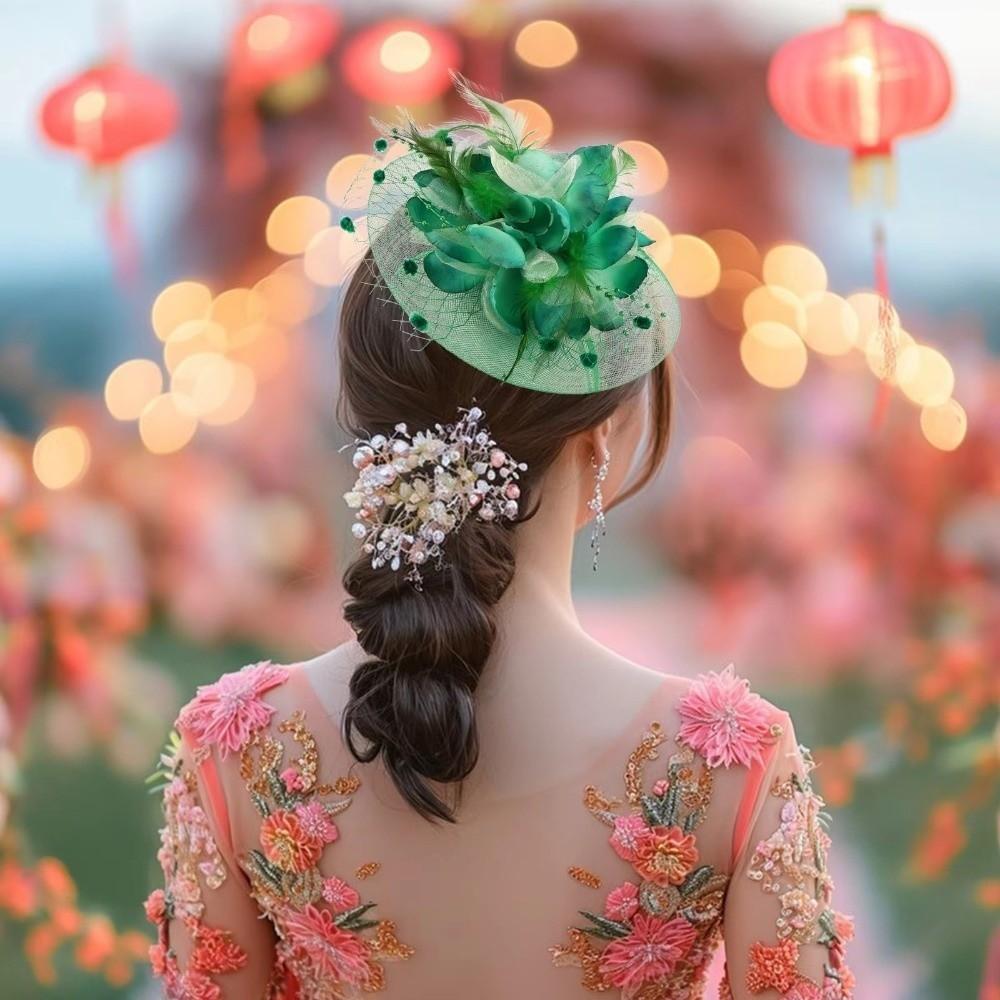Feathers Veil Hat Headwear Exquisite Bride Headdress Fashion Mesh Fascinator Hat  Wedding