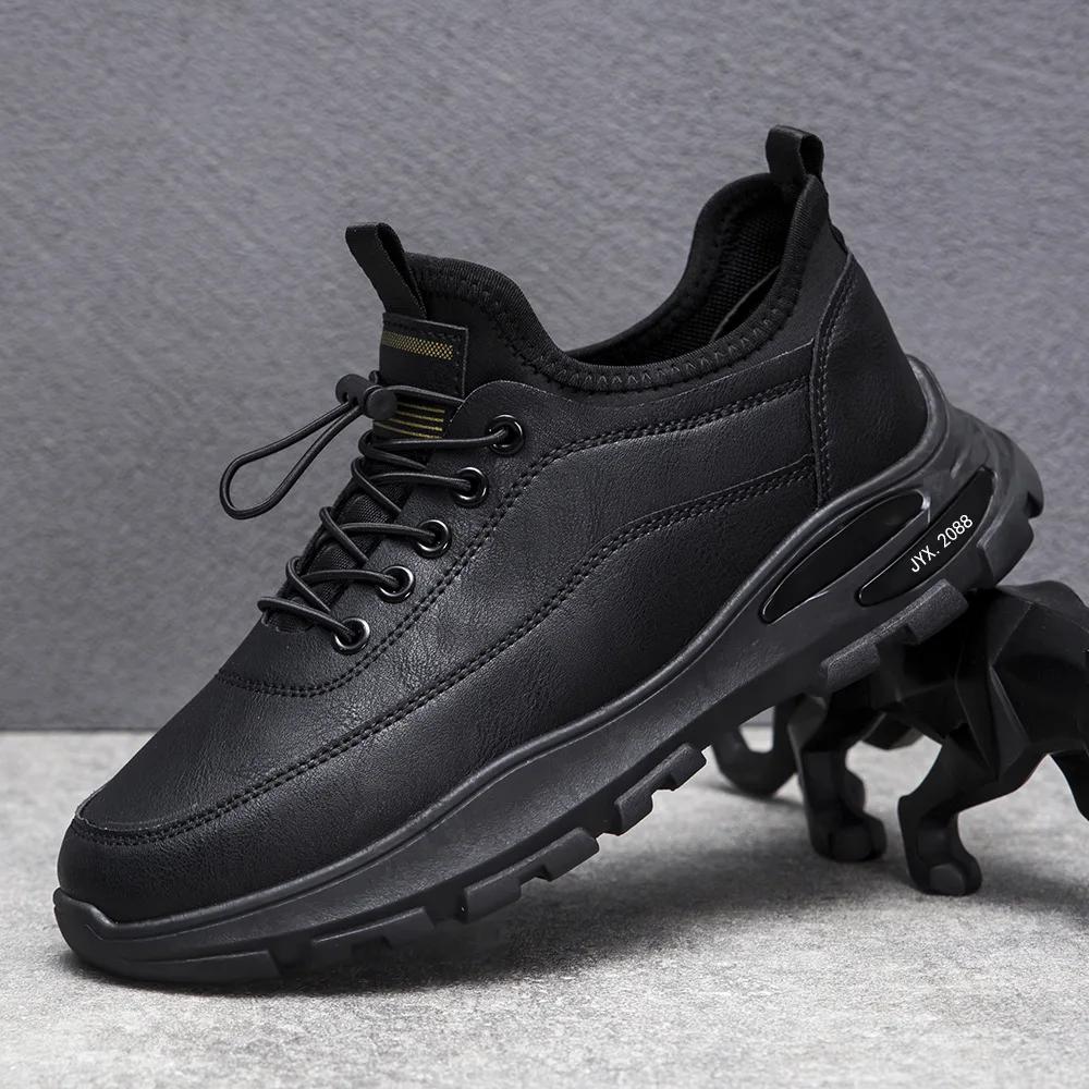 Men's Casual Sneakers Plus Fleece Fashionable Lace Up Running Shoes Man Autumn Casual Leather Walking Sneakers Training Footwear