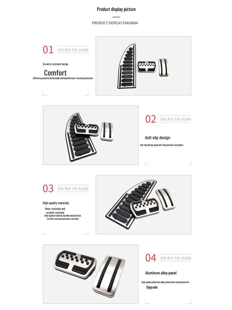 Non-slip Pedal Set for Ford Focus Facelift: Throttle, Brake, and Rest