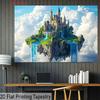 2D Enchanted Sky Tapestry, Dreamy Cloud Castle with Blue Waterfalls Background Cloth