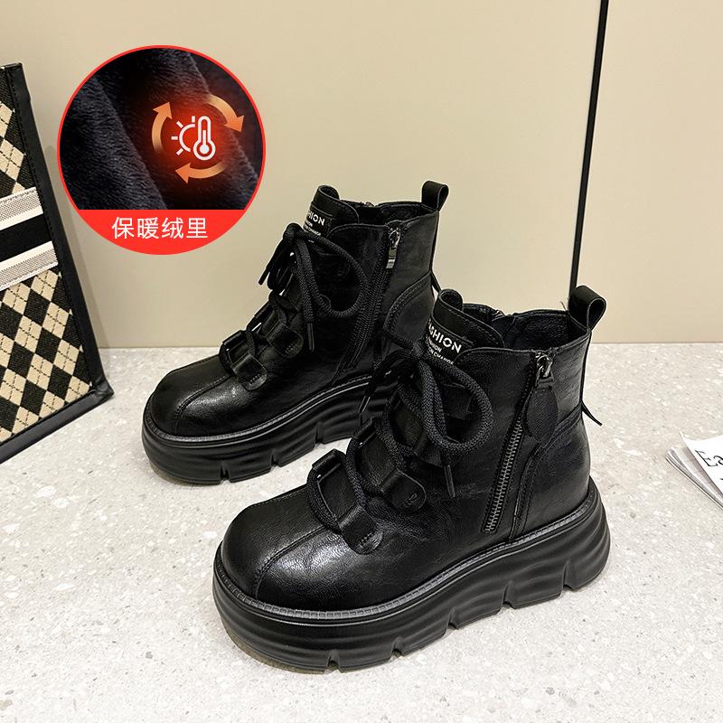 Thick-soled heightening snow boots women's winter 2025 new non-slip waterproof Martin short boots velvet warm large cotton shoes
