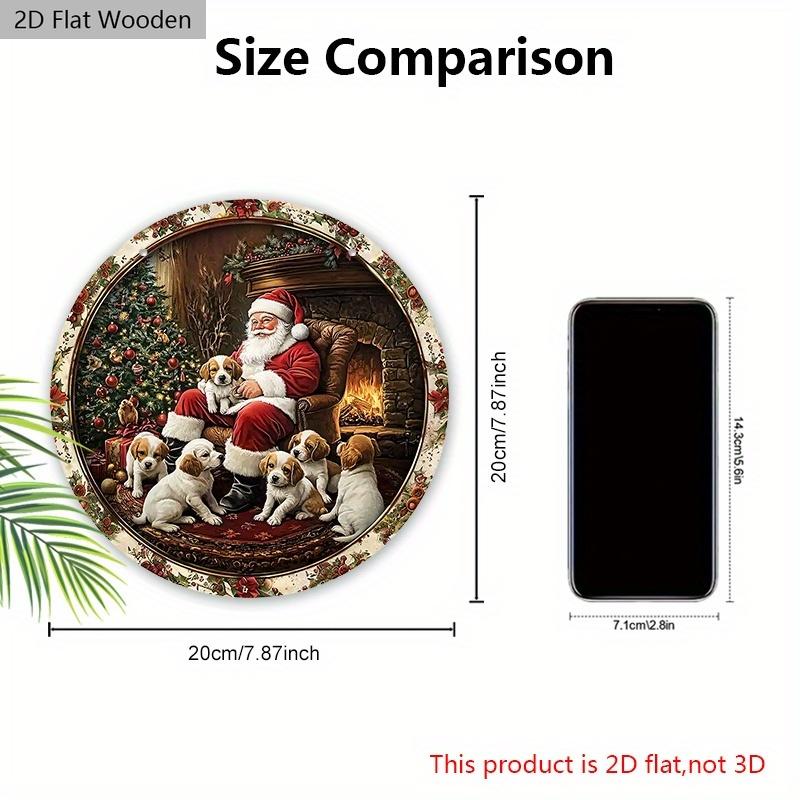 Rustic Christmas Wooden Sign with Santa Claus & Dogs Pattern - Navidad Artwork for Front Door, Wall Hanging Decor - Ideal Christmas Decoration